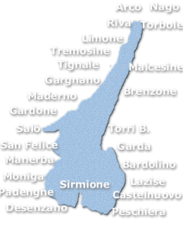 Lake Garda map with links to all hotels grouped by location